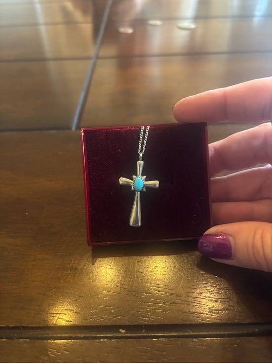 Handcast Jewelry - Handcast Sterling Silver Cross Pendant with Turquoise Accent made in UK